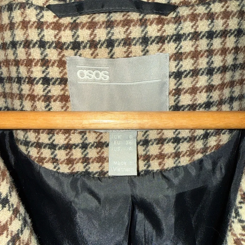 ASOS Brown and Black Checkered Trench Coat - Picture 2 of 4